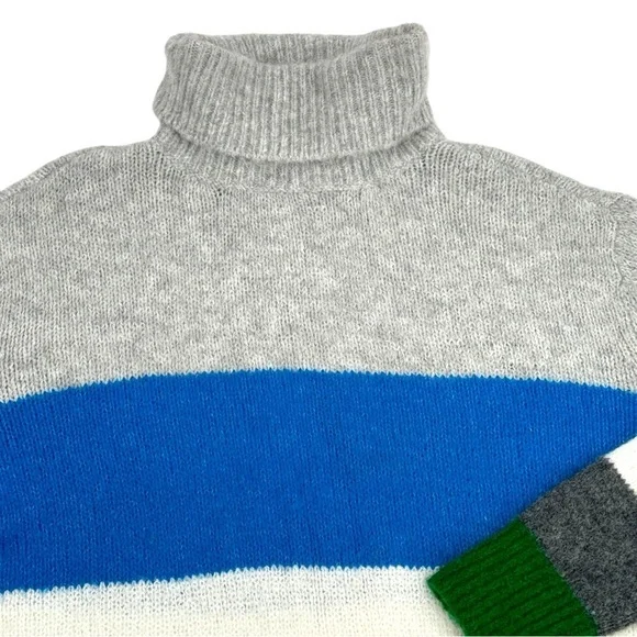 Vince Camuto Turtleneck Sweater Colorblock Stripes Gray Blue Green Cream | Small - Picture 3 of 8